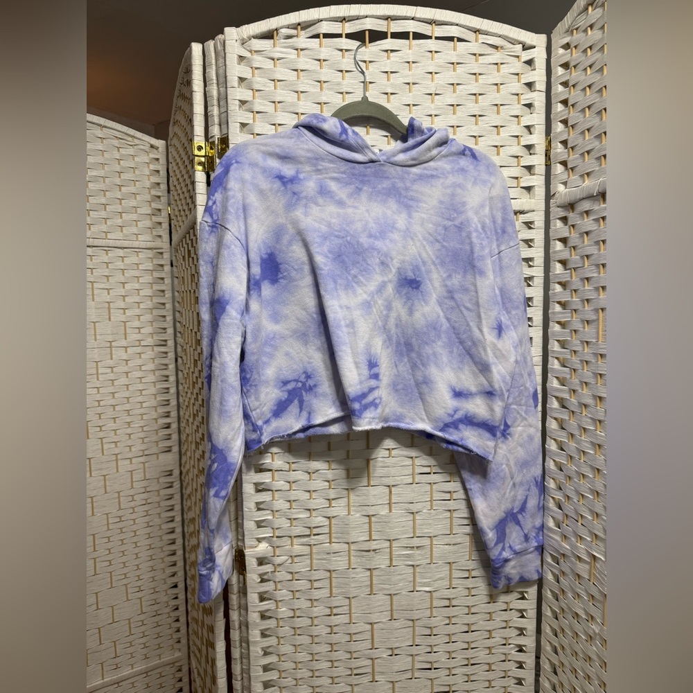 Tie-Dye Cropped Hoodie - Purple and White